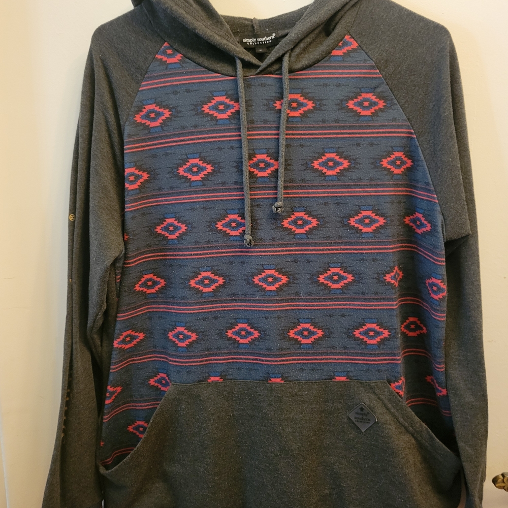 Men's Gray and Red Patterned Hoodie Simply Southern Aztec
